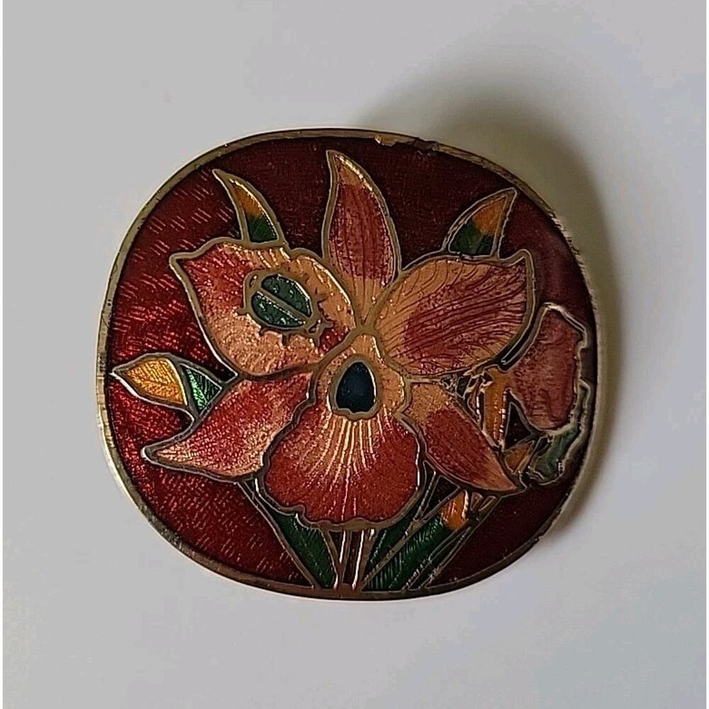 Vintage‎ Enameleled Daffodil Flower Cloisonne Belt Buckle Gold Tone Boho Cowgirl